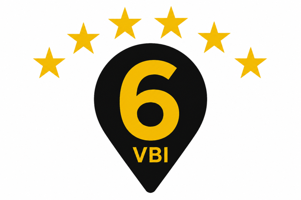VBI Gold 6-Star pin next to your Google Maps listing — paid View Buy It listing, not a Google review