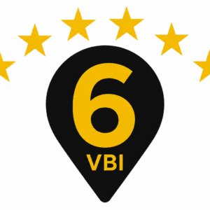 VBI Gold 6-Star pin next to your Google Maps listing — paid View Buy It listing, not a Google review